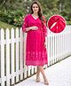 Bella Mama Viscose Woven Three Forth Sleeves Floral Printed Maternity Dress - Pink