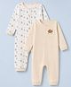 Babyhug 100% Cotton Interlock Knit Full Sleeves Rompers With House Print & Teddy Bear Patch Pack of 2 - White & Beige