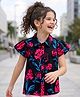Pine Kids Rayon Woven Collar Neck Shirt Style Top with Floral Print -Navy