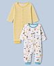 Babyhug 100% Cotton Knit Full Sleeves Striped & Bear Printed Rompers Pack Of 2 - Yellow & White