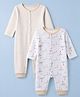 Babyhug 100% Cotton Interlock Knit Full Sleeves Rompers with Eiffel Tower Boat Print & Checks Pack of 2 - White & Cream