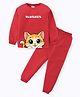BLUSHES Cotton Knit Full Sleeves Cat Printed Tee & Pajama Night Suit - Red