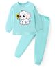 BLUSHES Cotton Knit Full Sleeves Elephant & Floral Printed Tee & Pajama Night Suit - Sea Green