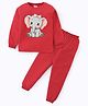BLUSHES Cotton Knit Full Sleeves Baby Elephant Printed Tee & Pajama Night Suit - Red