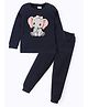 BLUSHES Cotton Knit Full Sleeves Baby Elephant Printed Tee & Pajama Night Suit - Navy Blue