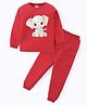 BLUSHES Cotton Knit Full Sleeves Baby Elephant Printed Tee & Pajama Night Suit - Red