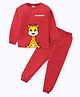 BLUSHES Cotton Knit Full Sleeves Giraffe Printed Tee & Pajama Night Suit - Red