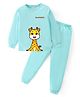 BLUSHES Cotton Knit Full Sleeves Giraffe Printed Tee & Pajama Night Suit - Sea Green