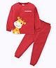 BLUSHES Cotton Knit Full Sleeves Giraffe Printed Tee & Pajama Night Suit - Red