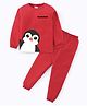 BLUSHES Cotton Knit Full Sleeves Penguin Printed Tee & Pajama Night Suit - Red