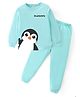 BLUSHES Cotton Knit Full Sleeves Penguin Printed Tee & Pajama Night Suit - Sea Green