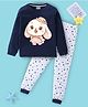 BLUSHES Cotton Knit Full Sleeves Bunny Printed Tee & Pajama Night Suit - Navy Blue