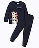 BLUSHES Cotton Knit Full Sleeves Cat Printed Tee & Joggers Night Suit - Navy Blue