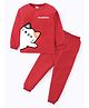 BLUSHES Cotton Knit Full Sleeves Cat Printed Tee & Joggers Night Suit - Red