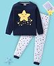 BLUSHES Cotton Knit Full Sleeves Stars Printed Tee & Pajama Night Suit - Navy Blue