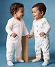 Babyhug 100% Cotton Knit Full Sleeves Striped & House Printed Rompers Pack Of 2 - White & Peach