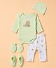 Babyhug 100% Cotton Interlock Knit Full Sleeves Fox Printed Onesies with Leggings & Cap Mittens and Booties - Light Green