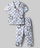 Ollypop Sinker Knit Half Sleeves Checks & Smile Printed Co-Ords Shirt & Pyjama Night Suit - Blue