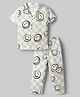 Ollypop Sinker Knit Half Sleeves Checks & Smile Printed Co-Ords Shirt & Pyjama Night Suit - Light Green