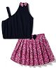 Dew Drops Cotton Knit Sleeveless Top & Skirt Set With Floral Print - Pink
