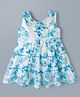 Dew Drops Cotton Woven Sleeveless Floral Printed Frock With Applique - Light Blue