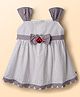 Dew Drops Cotton Woven Sleeveless Polka Dots Printed Frock With Caterpillar Applique - Grey