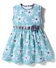 Dew Drops Cotton Woven Sleeveless Floral Printed Frock With Applique - Aqua