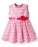 Dew Drops Cotton Woven Sleeveless Hearts Printed Frock With Floral Applique - Pink