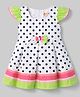 Dew Drops Cotton Woven Half Sleeves Polka Dots Printed Frock With Bow Applique - White