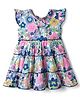 Dew Drops Cotton Woven Half Frill Sleeves Floral Printed Frock - Navy Blue