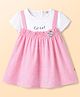 Dew Drops Cotton Woven Half Sleeves Checked Frock With Bird Patch - Pink