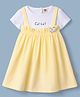 Dew Drops Cotton Woven Half Sleeves Checked Frock With Bird Patch - Yellow