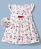 Dew Drops Cotton Woven Half Sleeves Floral Printed Frock With Bow Applique - Peach