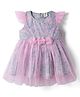 ToffyHouse Cotton Knit Frill Sleeves Party Dress With Floral Print & Applique - Pink