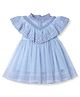 ToffyHouse Cotton Knit Sleeveless Party Frock With Floral Lace Detailing - Light Blue