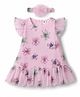 ToffyHouse Cotton Knit Frill Sleeves Dress & Headband With Floral Print - Pink
