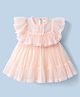 ToffyHouse Cotton Knit Half Sleeves Party Dress With Floral Lace Detailing - Peach