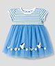 ToffyHouse Cotton Knit Half Sleeves Striped Party Dress With Floral & Birds Applique - Light Blue