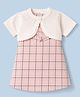ToffyHouse Cotton Knit Sleeveless Checks Party Frock With Jacket - Pink & White