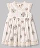 ToffyHouse Cotton Knit Sleeveless Party Dress With Floral Print & Lace Detailing - Offwhite