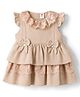 ToffyHouse Cotton Knit Sleeveless Party Frock With Lace Detailing & Bow Applique - Beige