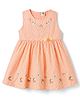 ToffyHouse Cotton Knit Sleeveless Checked & Floral Embroidered Party Dress - Orange
