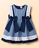 ToffyHouse Cotton Knit Sleeveless Striped Party Dress With Bow Applique - Navy Blue