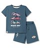 Ollypop Sinker Knit Half Sleeves Vehicles Printed T-Shirt & Shorts Set - Teal Blue