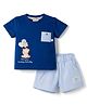 Ollypop Interlock Knit Half Sleeves Bear Embroidered T-Shirt & Shorts Set With Patch - Navy Blue