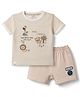 Ollypop Interlock Knit Half Sleeves Striped Giraffe Embroidered T-Shirt & Shorts Set - Ivory
