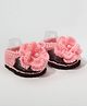 Knits & Knots Booties With Pearl Applique - Brown & Pink