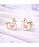 ShimmerTots Gold Plated Swan Glow In The Dark Screw back Hypoallergenic 925 Silver Earrings - White & Pink