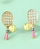 ShimmerTots Gold Plated Tennis Racket Screw Back Hypoallergenic 925 Silver Earrings- Gold & Pink