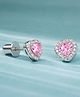 ShimmerTots Princess Heart CZ Screw Back Hypoallergenic 925 Silver Earring- Pink